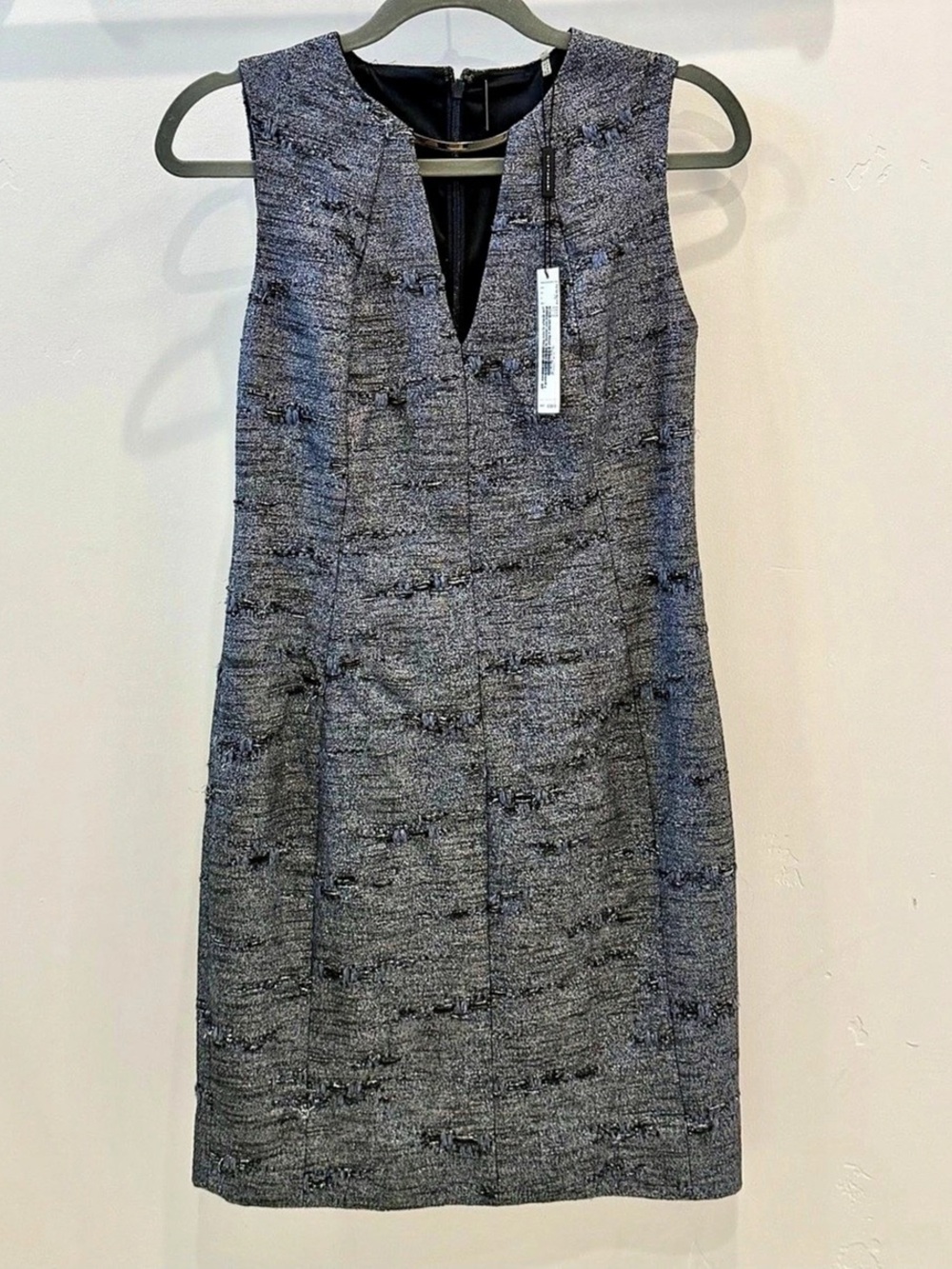 NWT Elie Tahari Metallic Tweed Sleeveless Sheath Dress Blue - Size 2